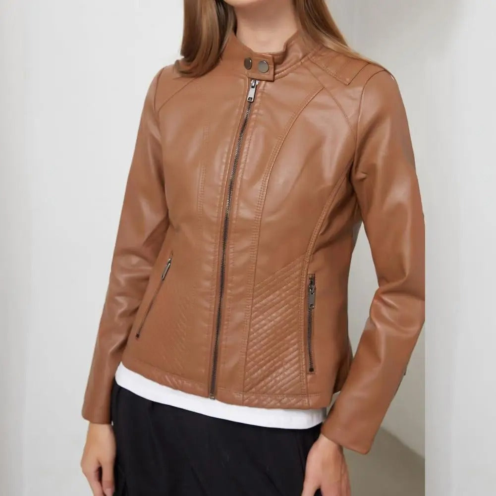 Georgina | Leather Biker Jacket with Quilted Side Panels for Women