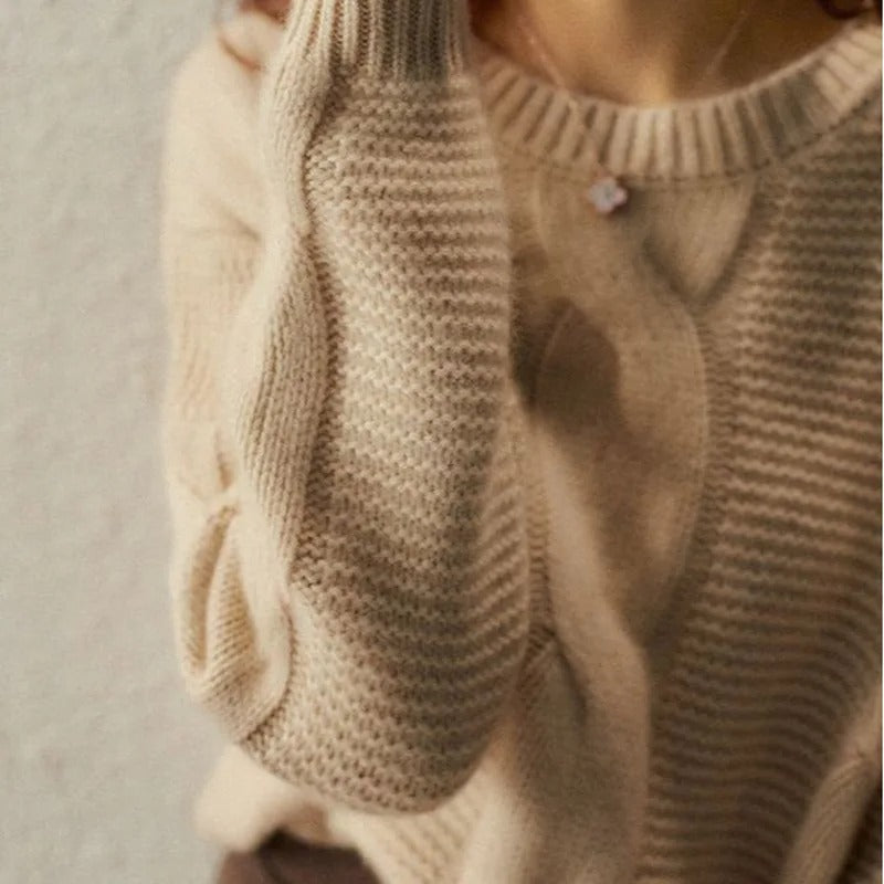 Murcia | Cotton Cable Knit Sweater with Ribbed Trims for Women