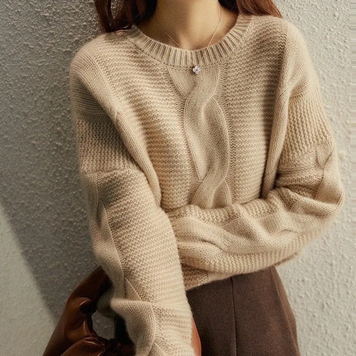 Murcia | Cotton Cable Knit Sweater with Ribbed Trims for Women