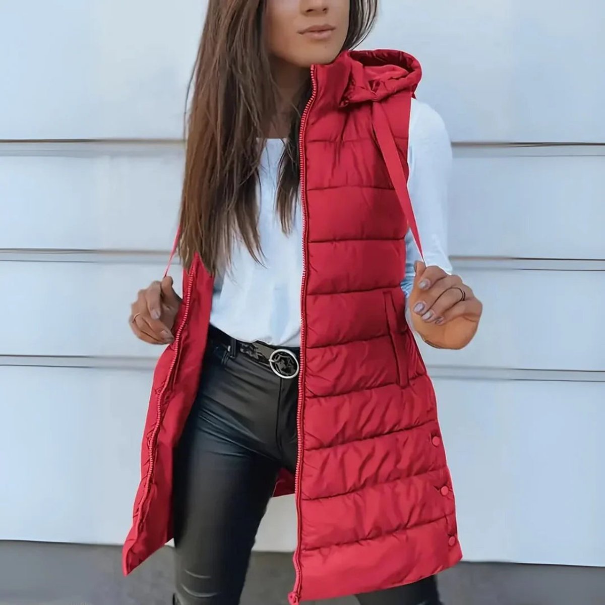 Mara Women's Long Puffer Vest – Lightweight Hooded Sleeveless Layering Gilet – view 8