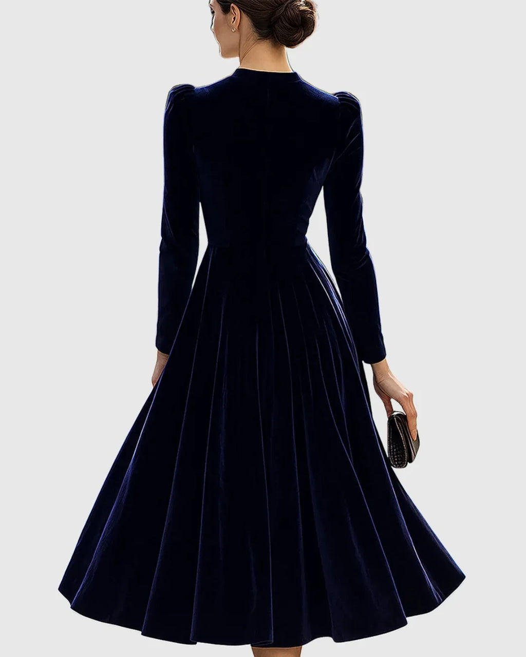 Women's Velvet Midi Dress with Full Skirt