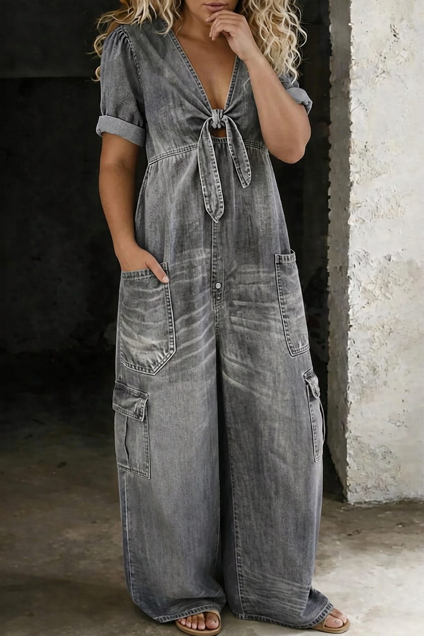 Nerissa – V Neck Short Sleeve Jumpsuit – view 4