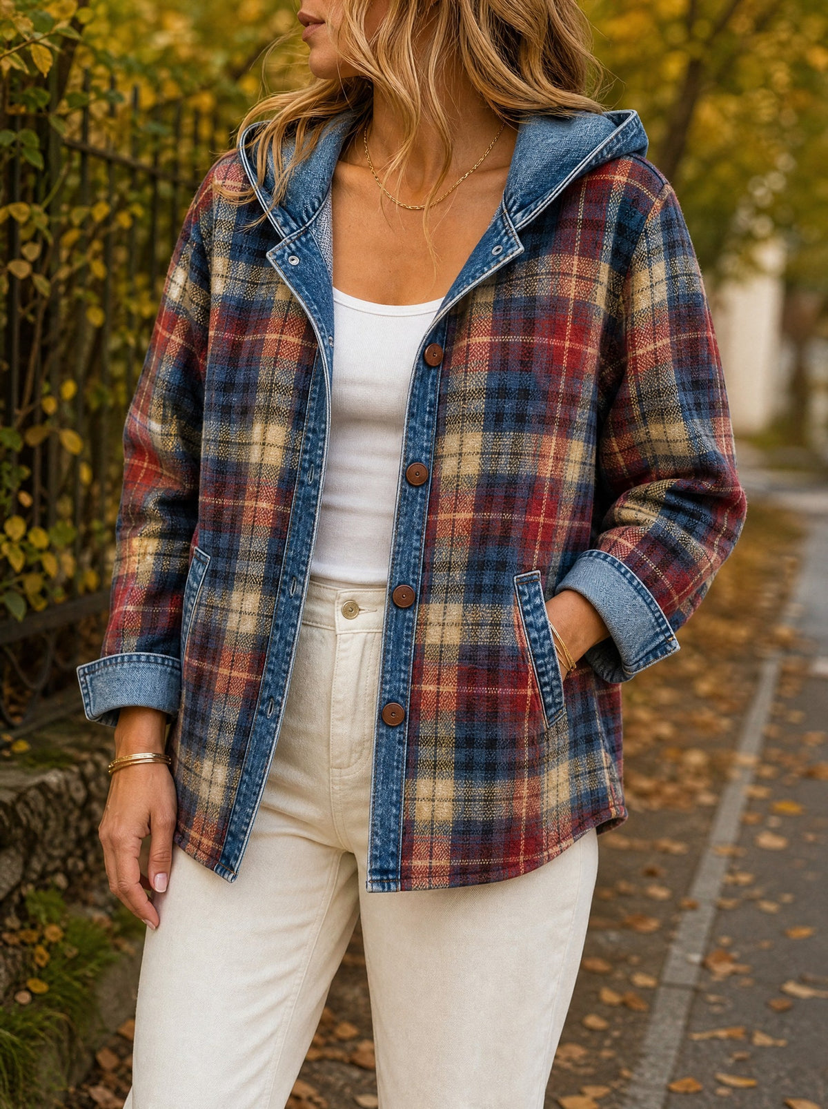 Oceane | Toggled Plaid Shirt Hooded Jacket for Women