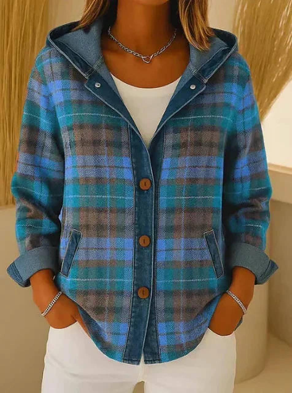 Oceane – Toggled Plaid Shirt Hooded Jacket for Women – view 3