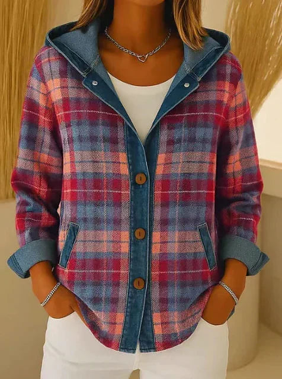 Oceane – Toggled Plaid Shirt Hooded Jacket for Women – view 4