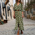 Women's Polka Dot Midi Dress with Button Front