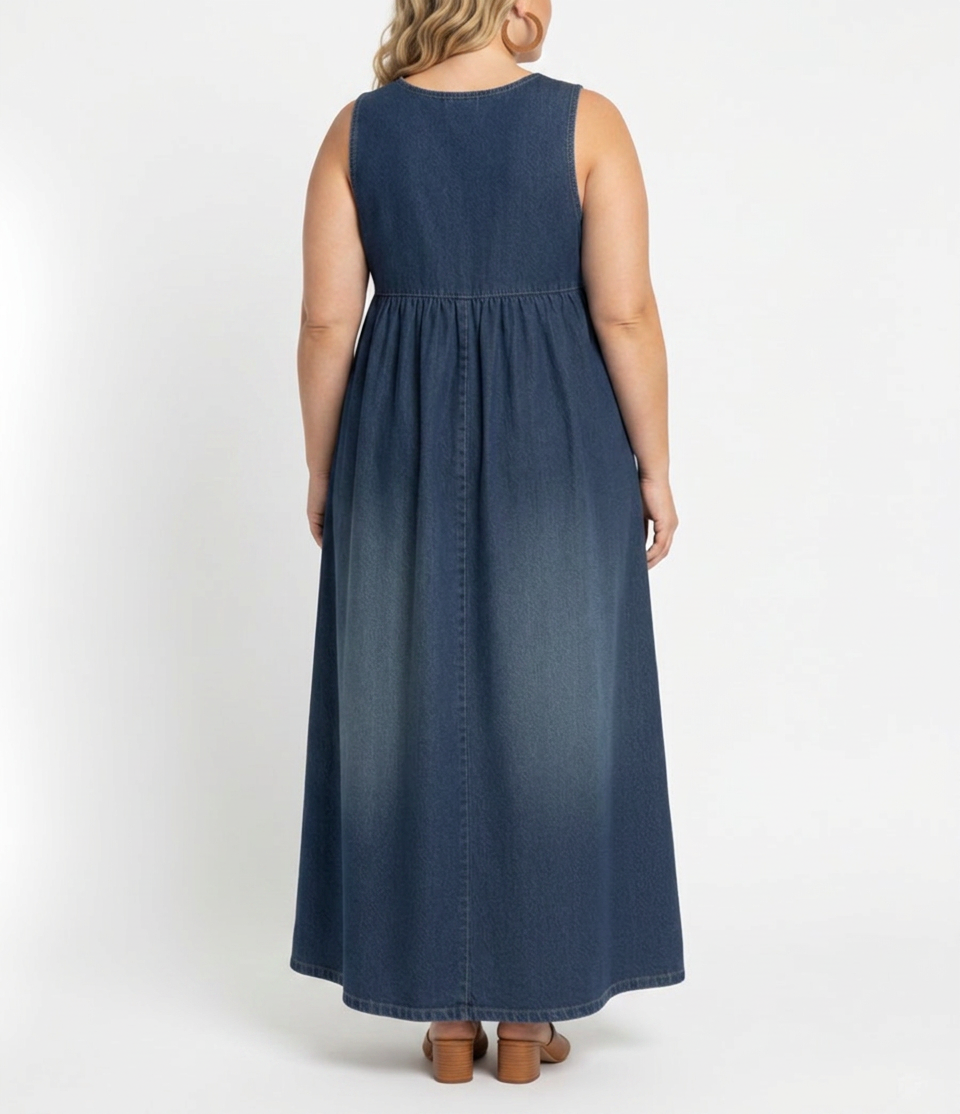 Sasha | Vintage Washed Soft Cotton Feel Denim Maxi Dress