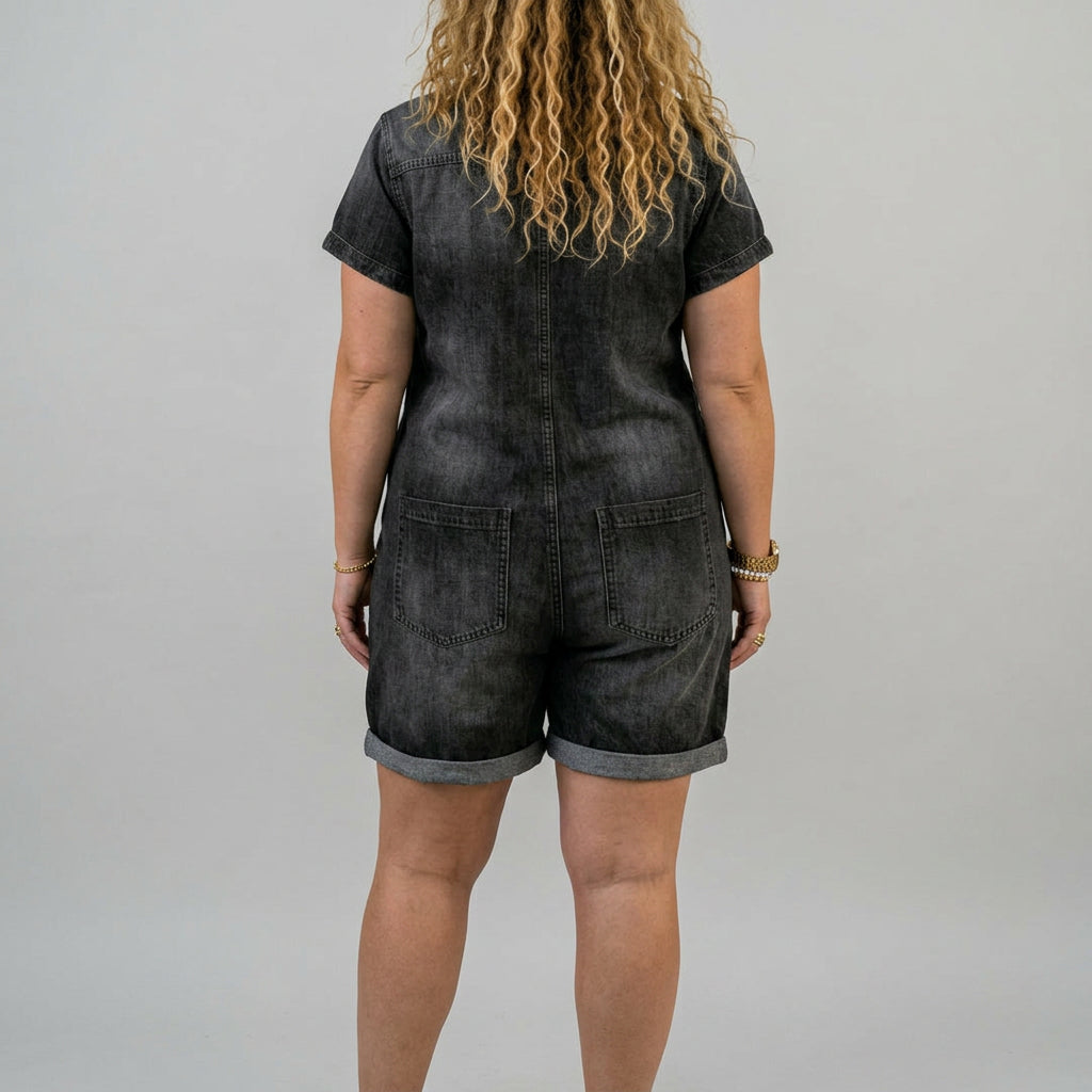 Katya | Vintage Short Cotton Denim-Look Overalls
