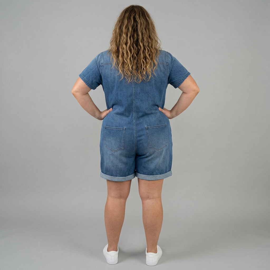 Katya | Vintage Short Cotton Denim-Look Overalls