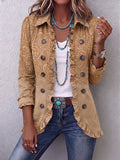 Women's Textured Print Jacket with Ruffle Trim