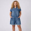 Katya | Vintage Short Cotton Denim-Look Overalls