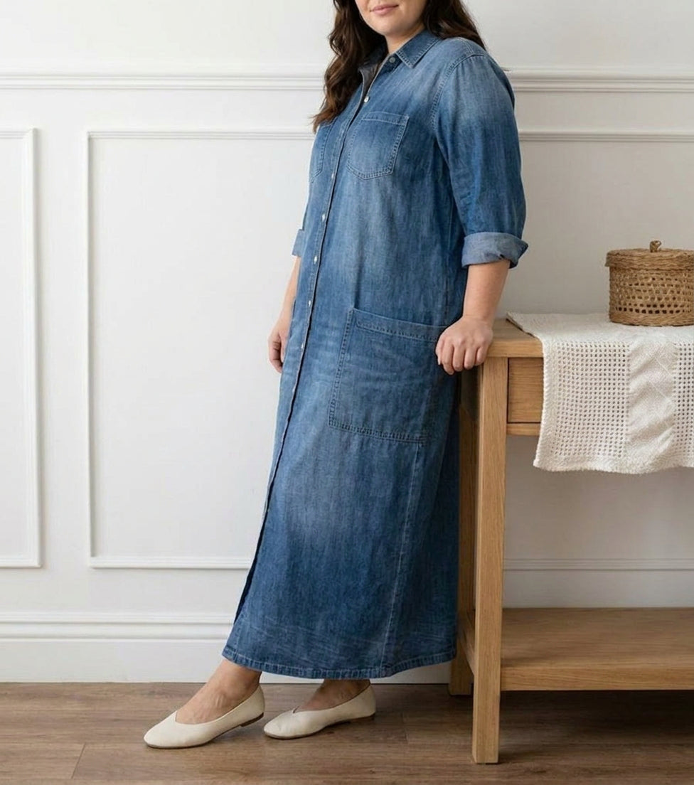 Pearl | Vintage Washed Soft Cotton Denim Jumpsuit with Button Closure