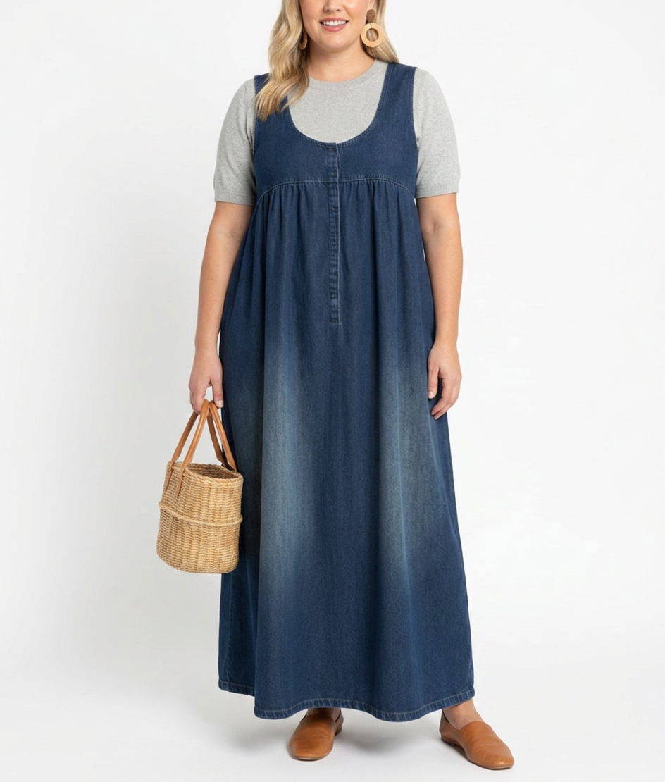 Sasha | Vintage Washed Soft Cotton Feel Denim Maxi Dress