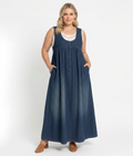 Sasha | Vintage Washed Soft Cotton Feel Denim Maxi Dress