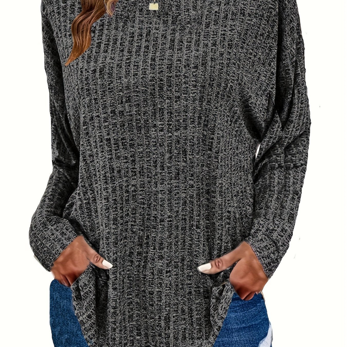 Paloma – Waffle Knit Tunic Sweater with Curved Hem for Women – view 10