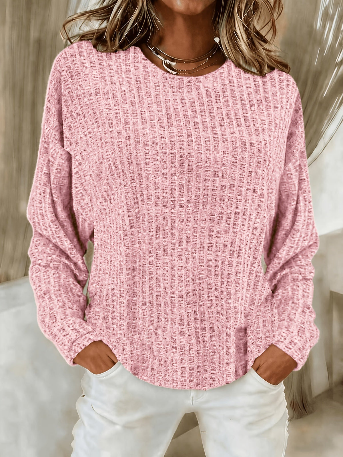 Paloma – Waffle Knit Tunic Sweater with Curved Hem for Women – view 2