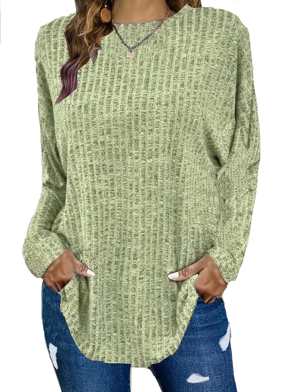 Paloma – Waffle Knit Tunic Sweater with Curved Hem for Women – view 6