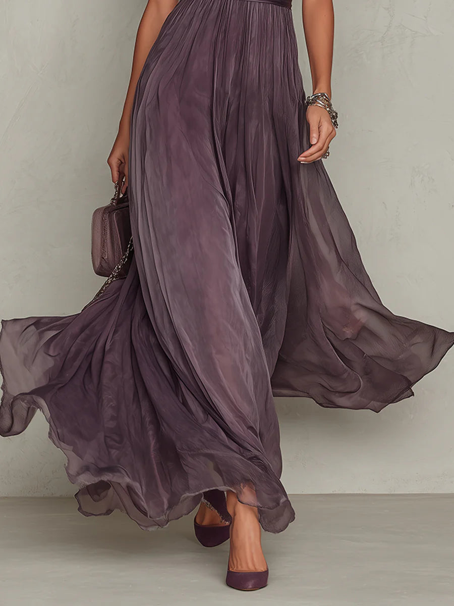 Purple Keyhole Neckline Chiffon Lace Trim Maxi Dress – view 5