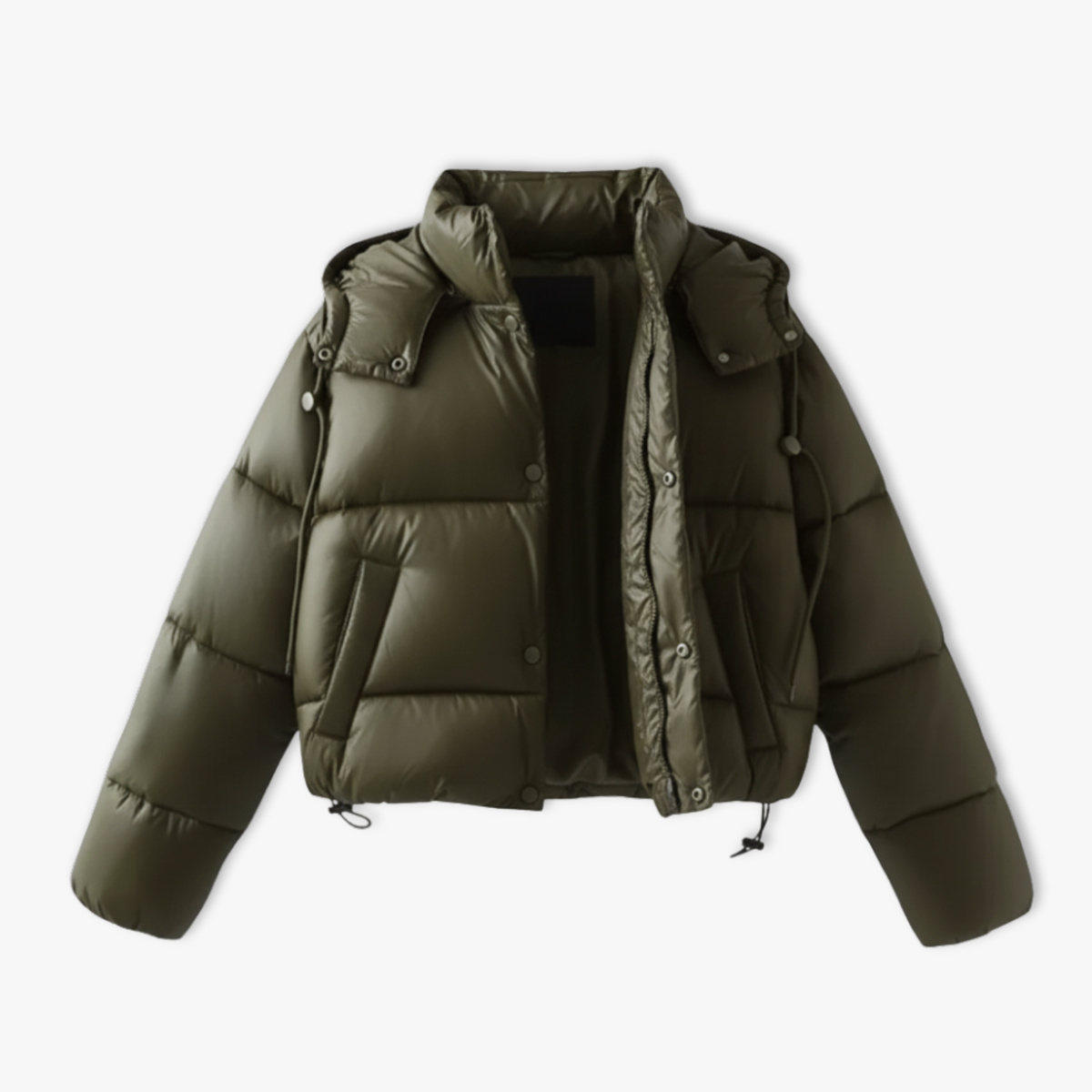 Quinley - Women's Cropped Hooded Puffer Jacket with Stand Collar – view 2