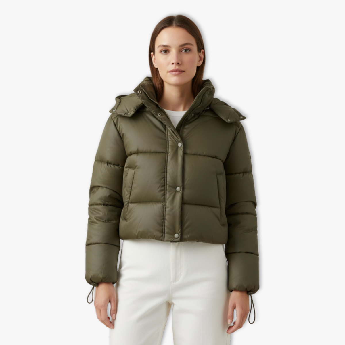 Quinley - Women's Cropped Hooded Puffer Jacket with Stand Collar – view 3
