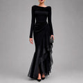 Renee - Women's Cowl Neck Asymmetric Evening Maxi Dress