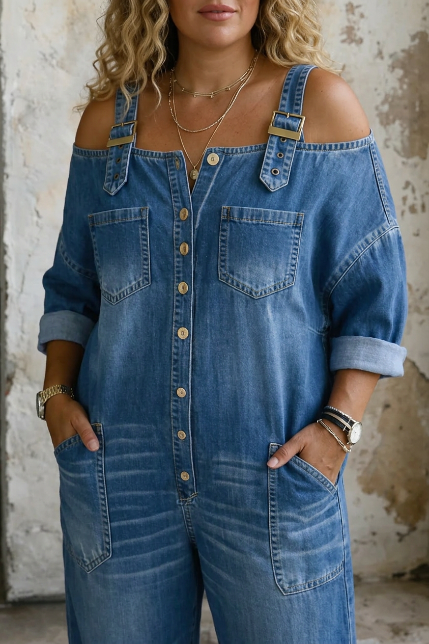 Rosalind – Off Shoulder Denim Jumpsuit – view 2