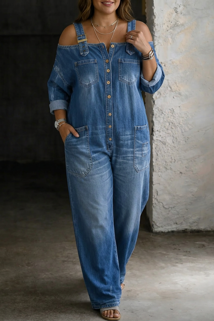Rosalind – Off Shoulder Denim Jumpsuit – view 3