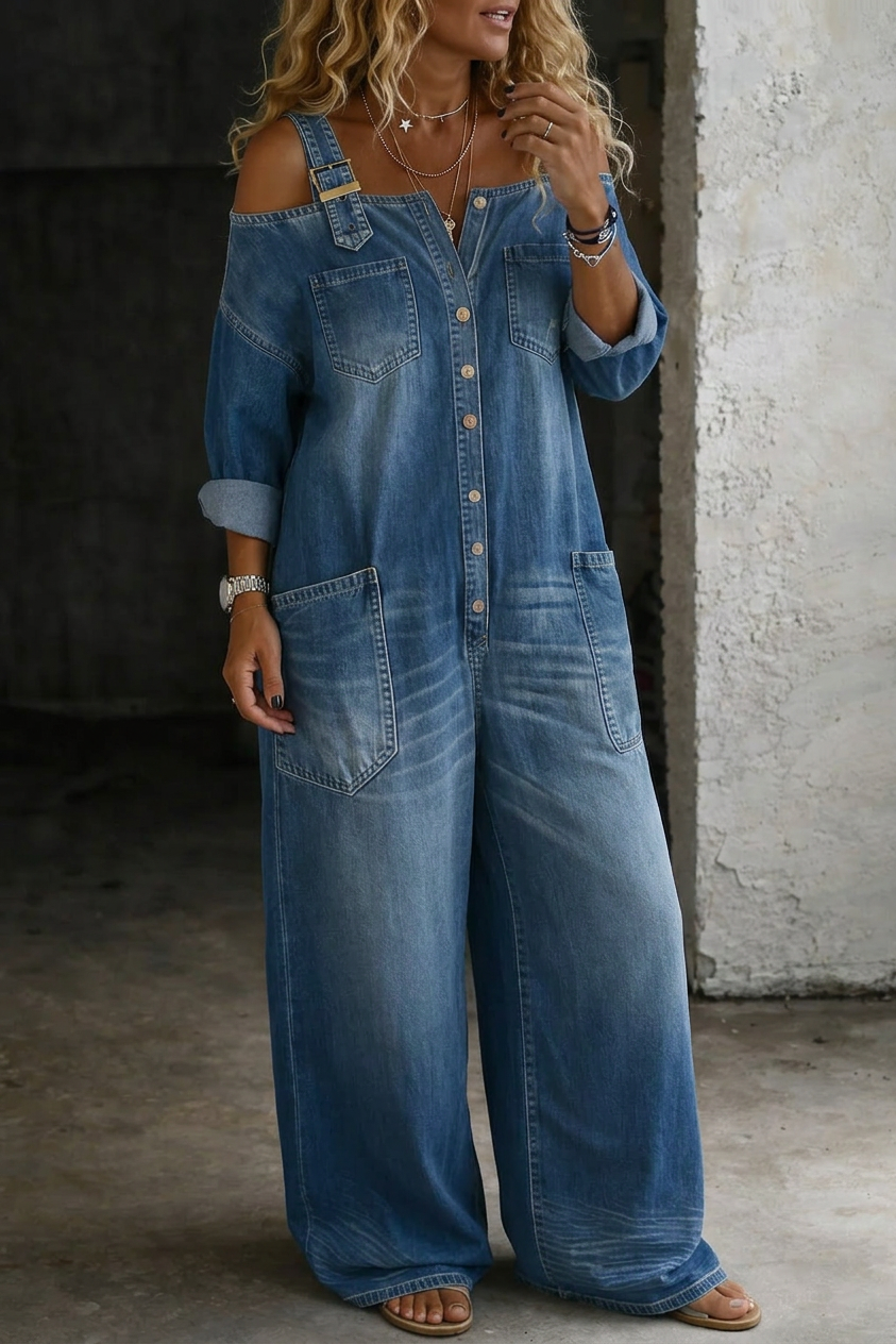Rosalind – Off Shoulder Denim Jumpsuit – view 4