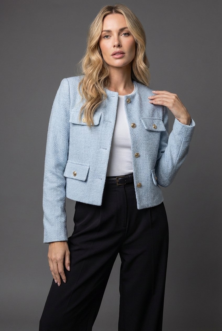 Roseline – Buttoned Cropped Boucle Blazer for Women