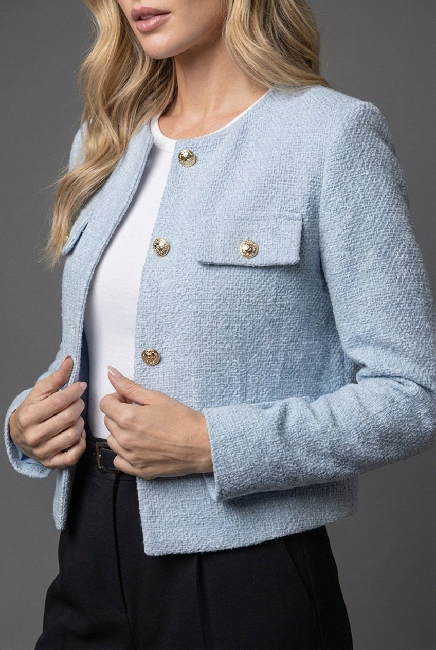 Roseline – Buttoned Cropped Boucle Blazer for Women – view 3