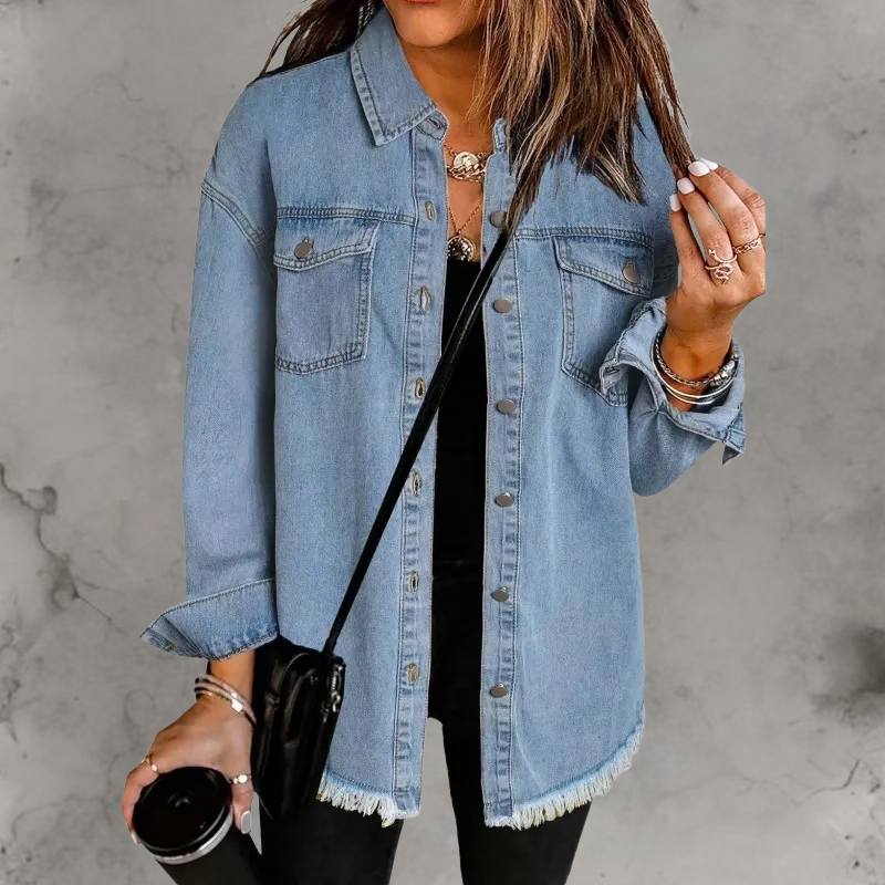 Rosemary – Frayed Oversized Denim Overshirt for Women