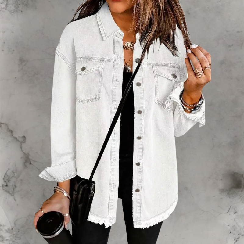Rosemary – Frayed Oversized Denim Overshirt for Women – view 7
