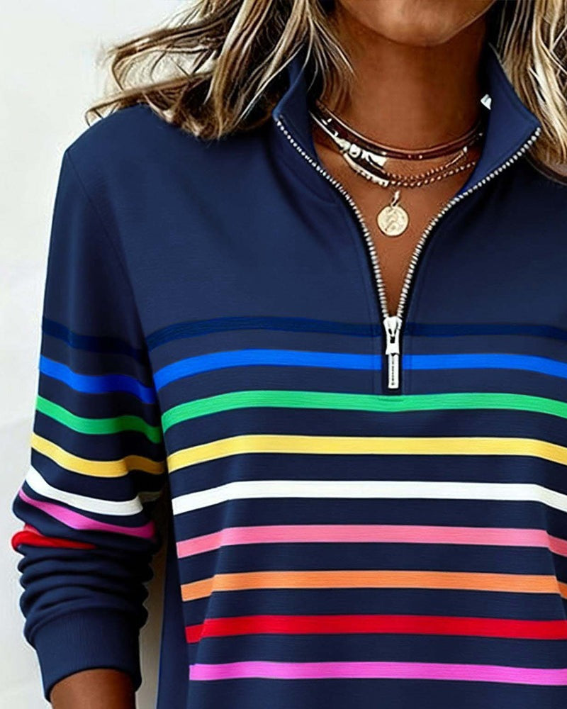 Adelphine | Kindled Striped Half Zip Knit Sweater for Women