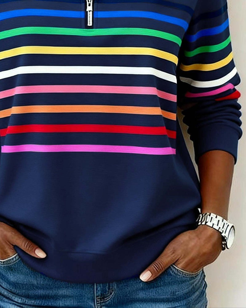 Adelphine | Kindled Striped Half Zip Knit Sweater for Women