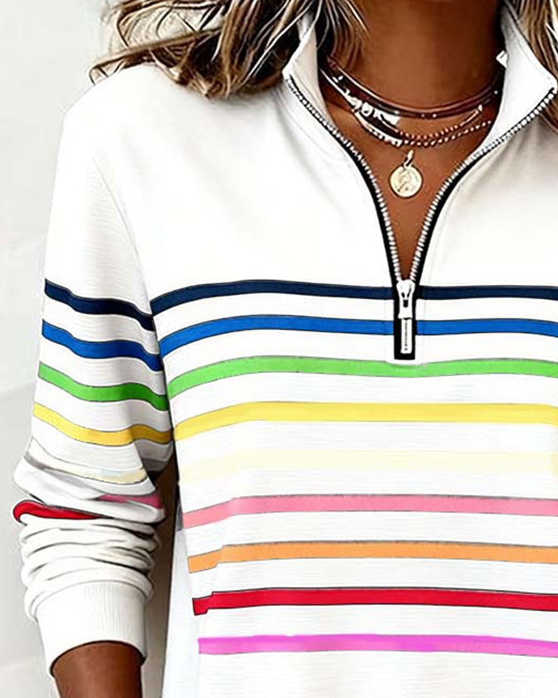 Adelphine | Kindled Striped Half Zip Knit Sweater for Women