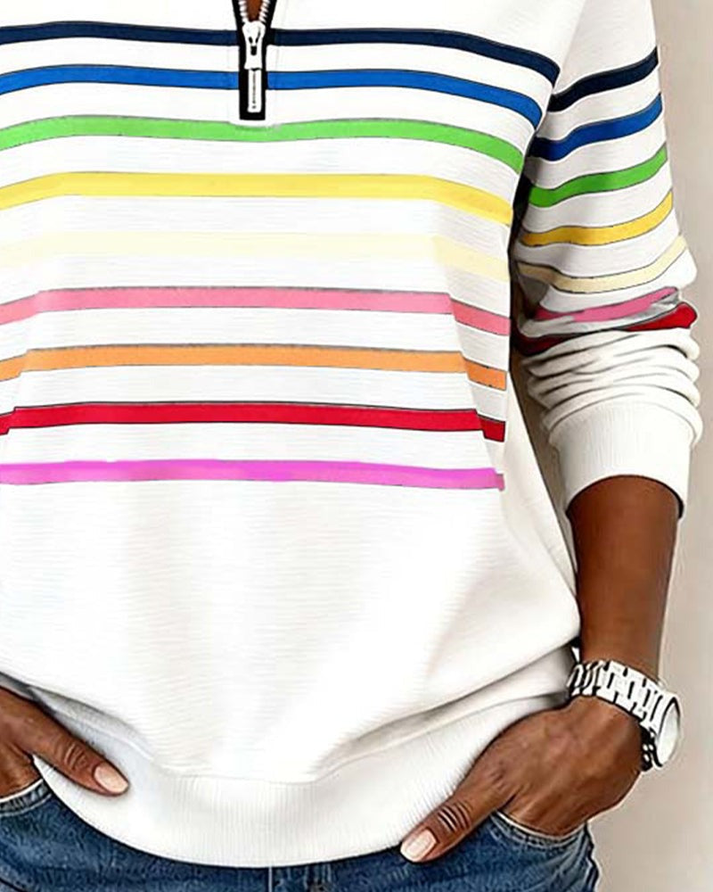 Adelphine | Kindled Striped Half Zip Knit Sweater for Women