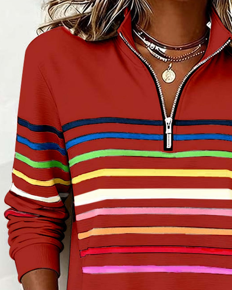 Adelphine | Kindled Striped Half Zip Knit Sweater for Women