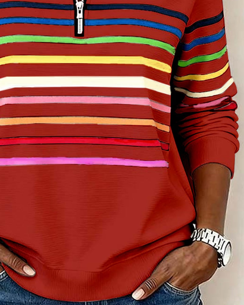 Adelphine | Kindled Striped Half Zip Knit Sweater for Women