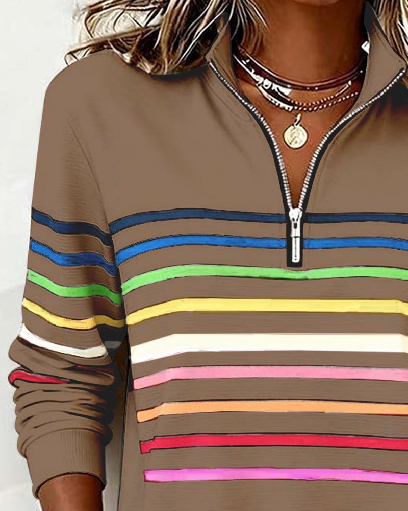 Adelphine | Kindled Striped Half Zip Knit Sweater for Women