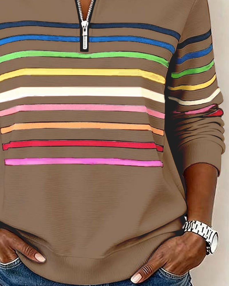 Adelphine | Kindled Striped Half Zip Knit Sweater for Women