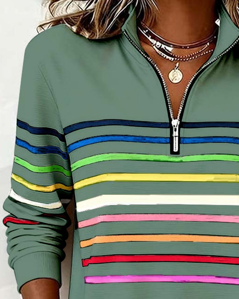 Adelphine | Kindled Striped Half Zip Knit Sweater for Women
