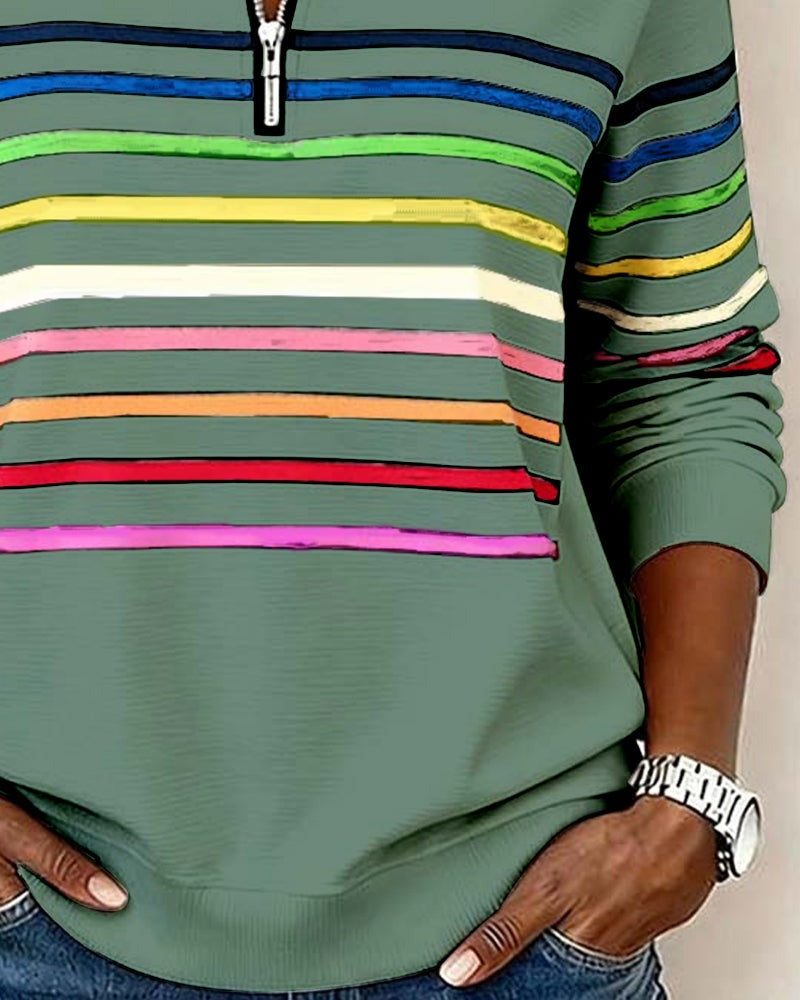 Adelphine | Kindled Striped Half Zip Knit Sweater for Women