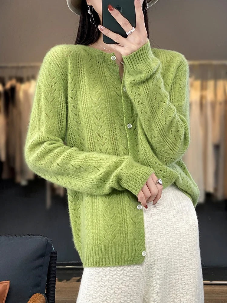 Santorini – Soft Knit Cardigan with Chevron Pointelle Knit for Women – view 2