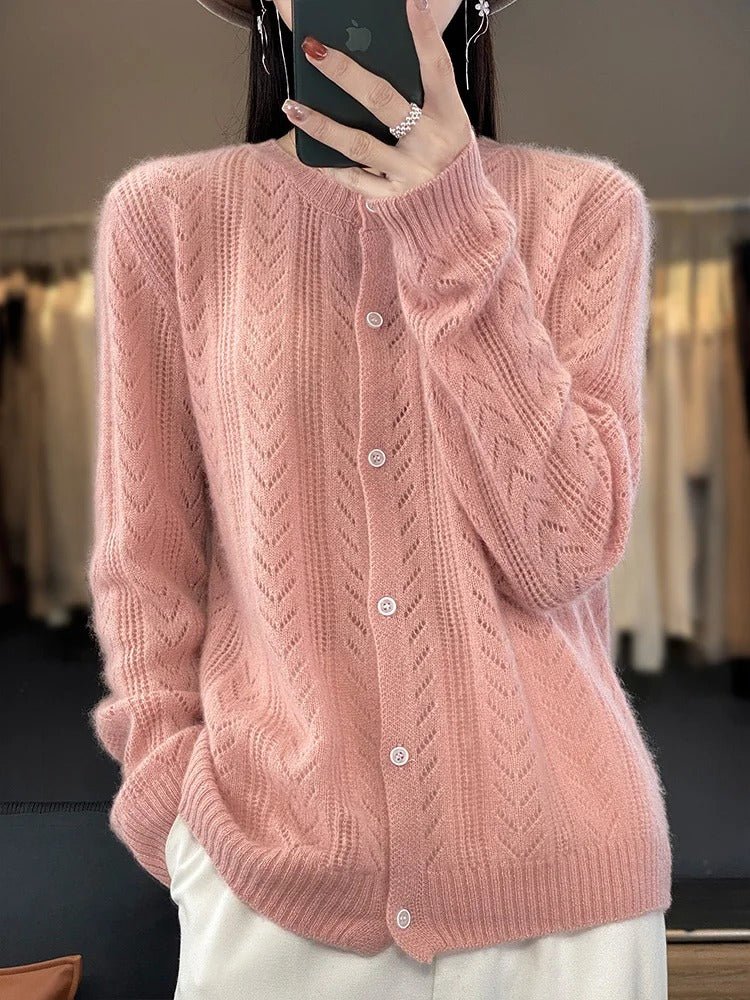 Santorini – Soft Knit Cardigan with Chevron Pointelle Knit for Women – view 3