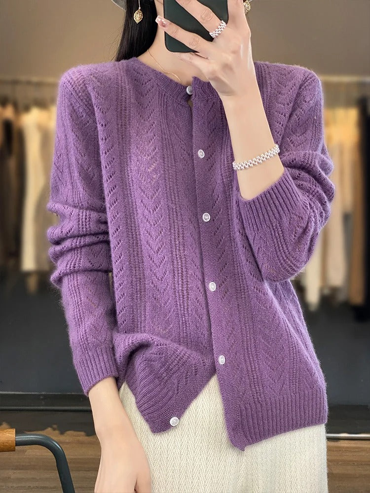 Santorini – Soft Knit Cardigan with Chevron Pointelle Knit for Women – view 4