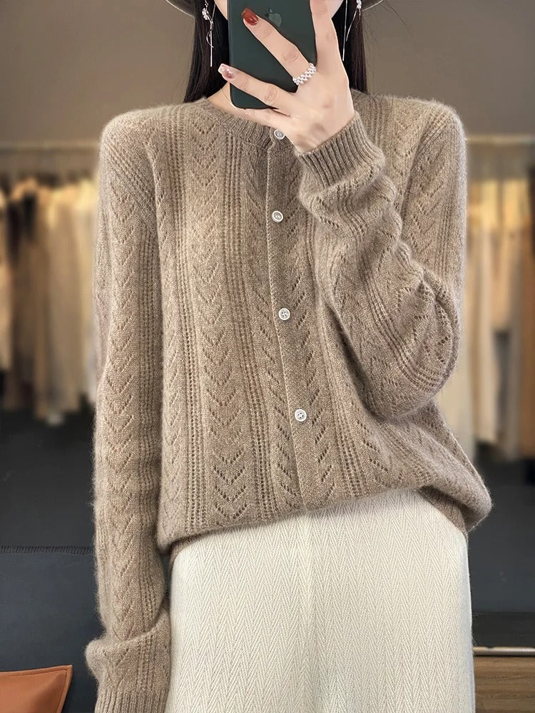 Santorini – Soft Knit Cardigan with Chevron Pointelle Knit for Women – view 5