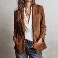 Scarlett - Women's Button-Front Faux Suede Blazer with Notch Lapels