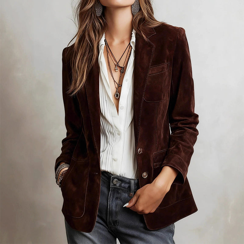 Scarlett - Women's Button-Front Faux Suede Blazer with Notch Lapels – view 2
