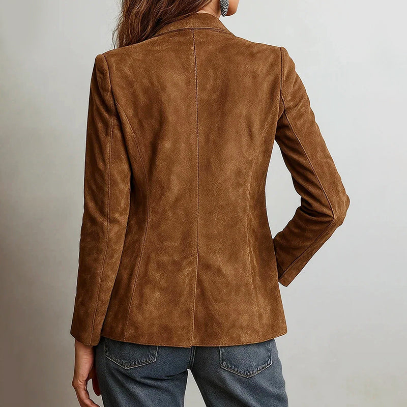 Scarlett - Women's Button-Front Faux Suede Blazer with Notch Lapels – view 3