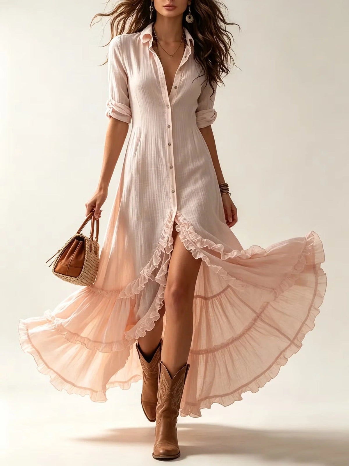 Shelby - Women's Tiered Ruffle Long Sleeve Maxi Dress